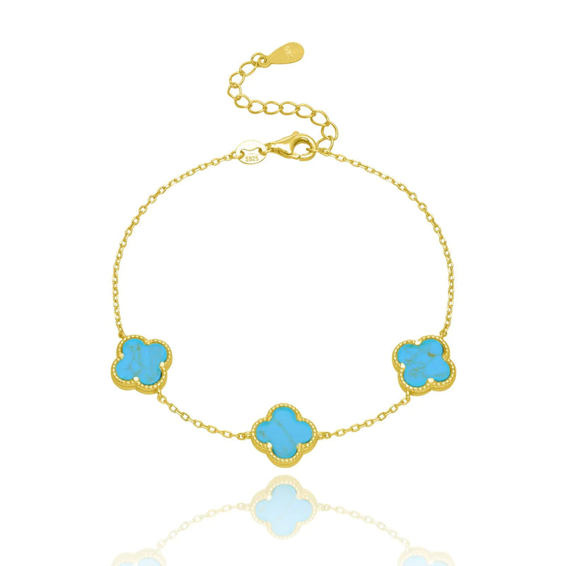 Triple Clover Turquoise Gold Bracelet