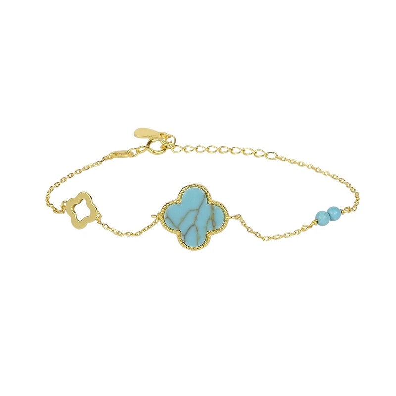 Turquoise Clover Gold Bead Bracelet