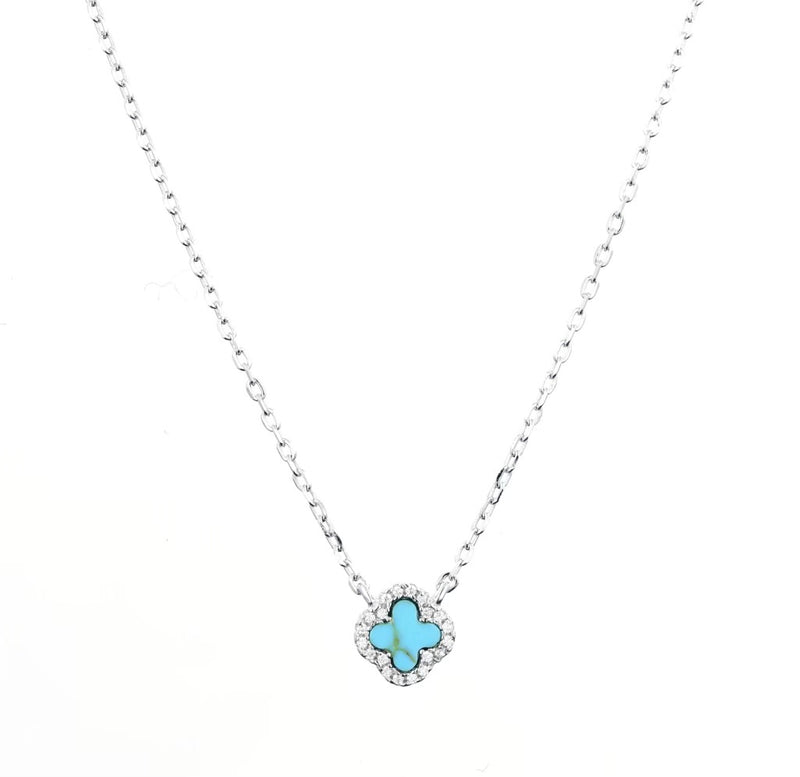 Mini Turquoise Clover Silver Necklace