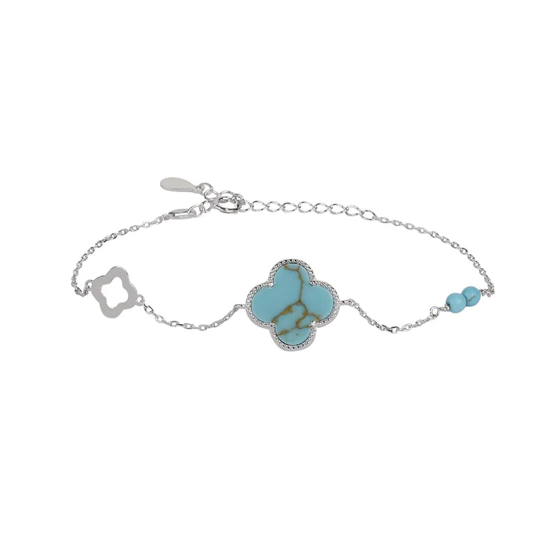 Turquoise Clover Bead Silver Bracelet