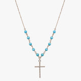 Turquoise Cross Beaded Necklace - Gold
