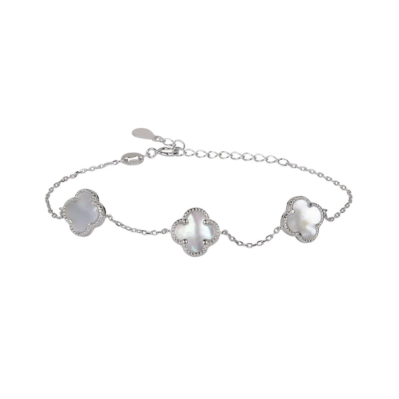 Triple Clover Mother of Pearl Silver Bracelet