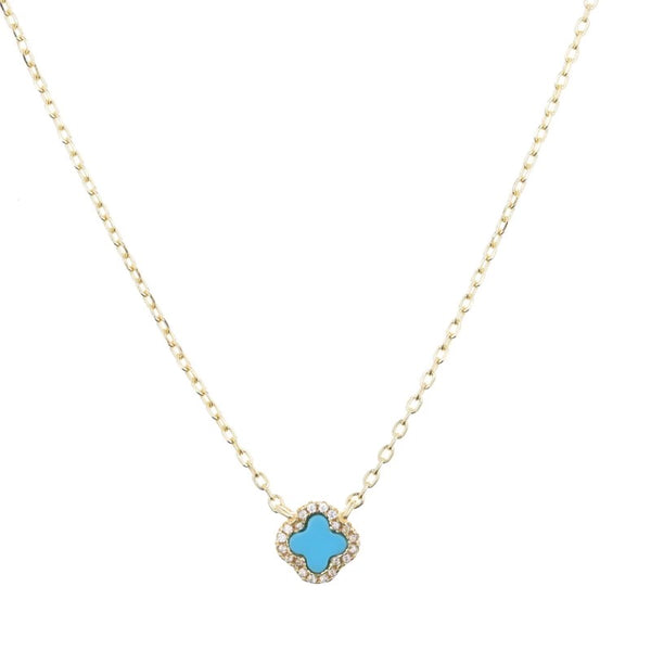 Mini Turquoise Clover Necklace - Gold