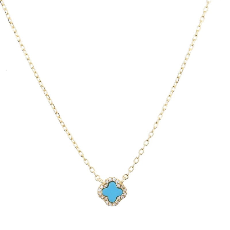 Mini Turquoise Clover Necklace - Gold