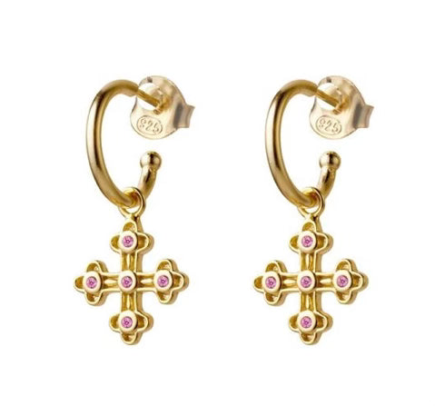 Gold Cross Hoop Earrings - Rose