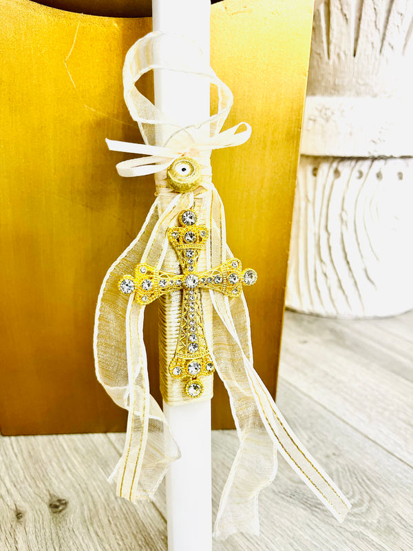 Gold Sparkle Cross Easter Candle