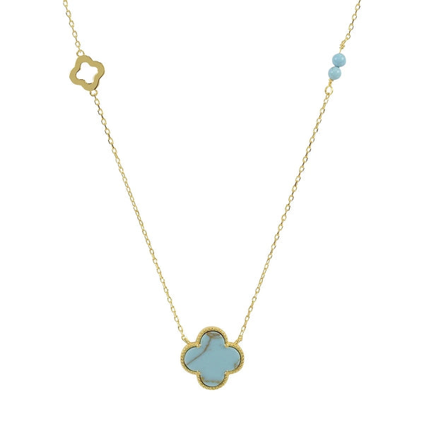 Turquoise Clover Gold Bead Necklace