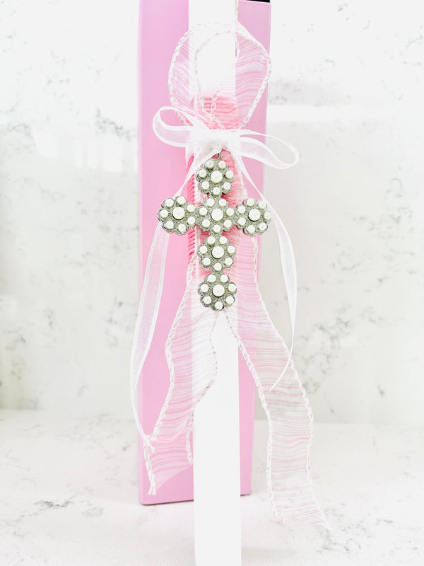 Blush Pearl Cross Easter Candle