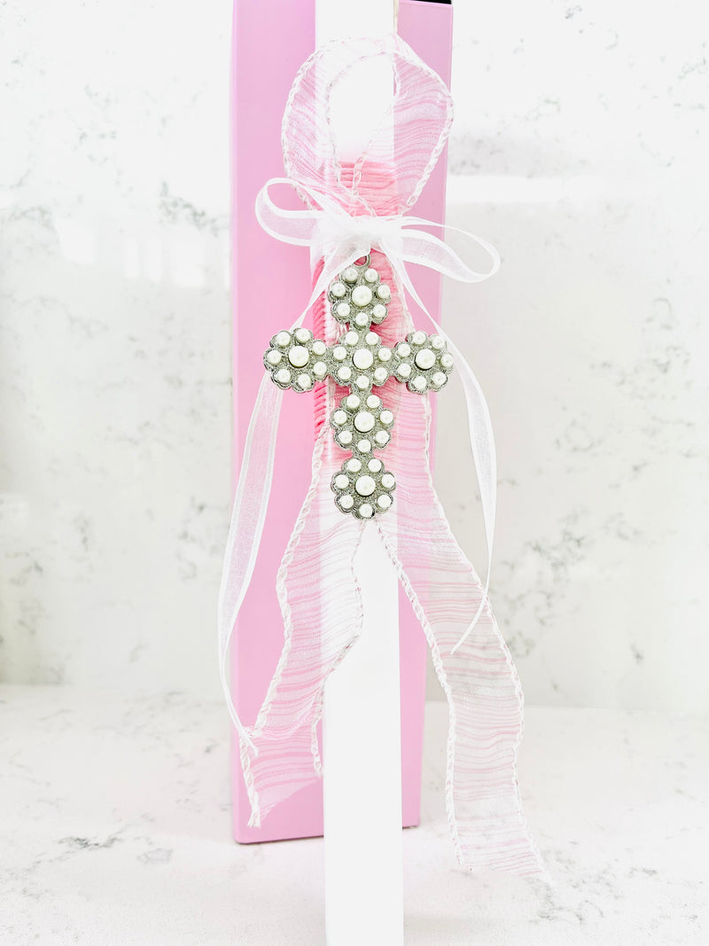Blush Pearl Cross Easter Candle