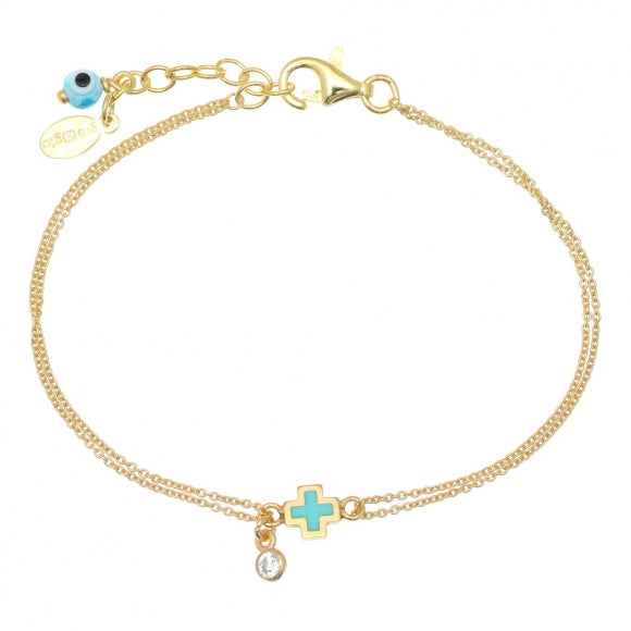 Mini Turquoise Cross Gold Bracelet