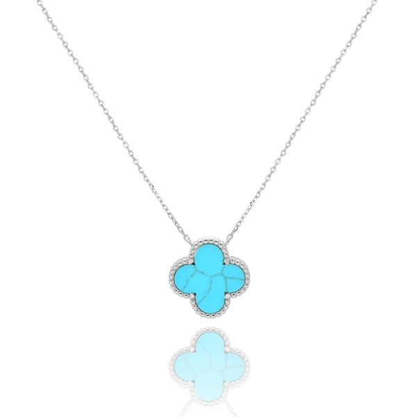 Turquoise Clover Silver Necklace